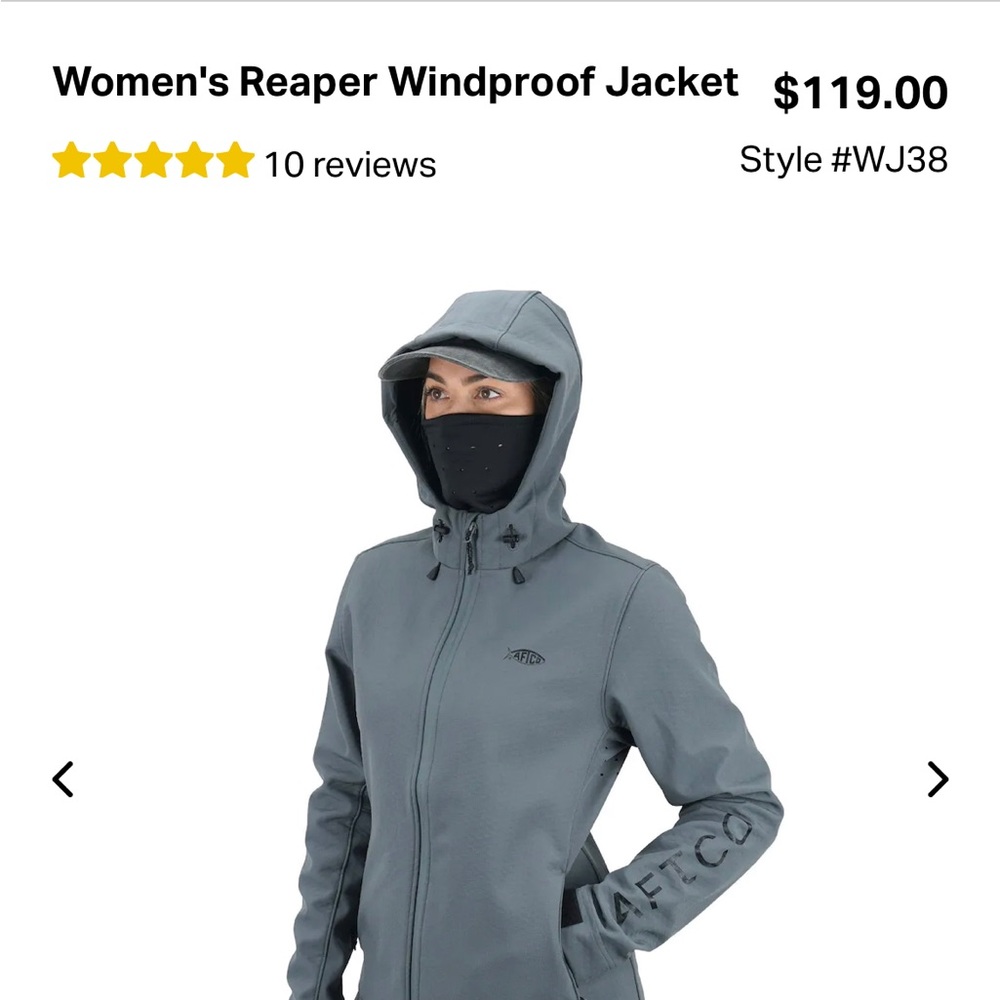 AFTCO Reaper Softshell Jacket, color is Charcoal, size XS